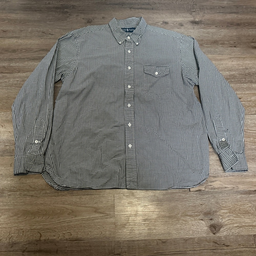 Ralph Lauren Mens XL Gingham Button Down Shirt Black White‎ Plaid Long Sleeve